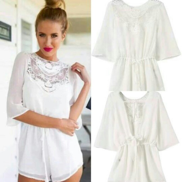 White lace halter top backless jumsuit