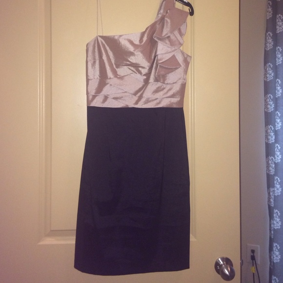 Two tone Cappuccino and Black one shoulder dress - Picture 1 of 3