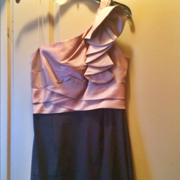 Two tone Cappuccino and Black one shoulder dress - Picture 3 of 3