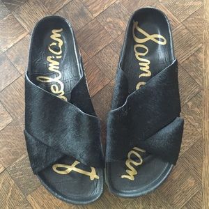 Sam Edelman black real fur sandals size 8m