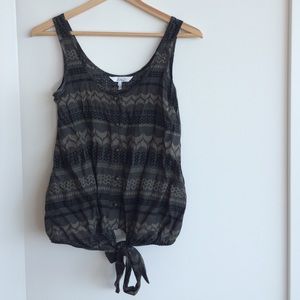 Olive patterned button up tank