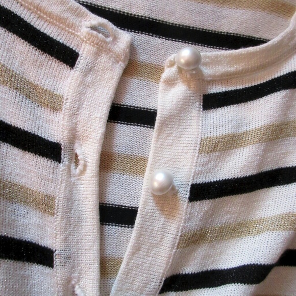 Cream & Gold Striped Button Cardigan - Picture 3 of 4