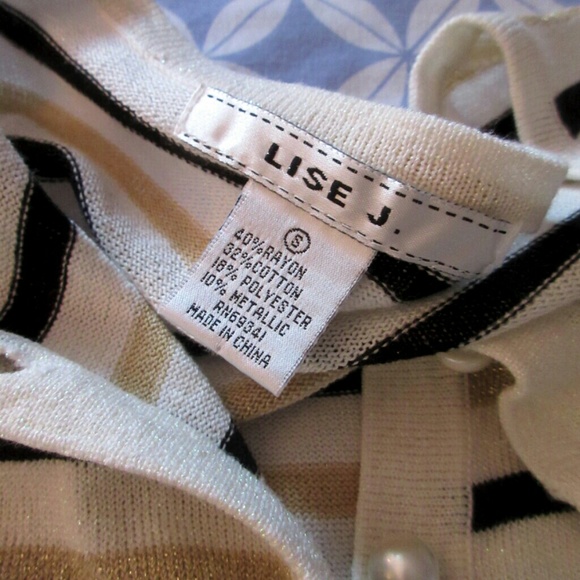 Cream & Gold Striped Button Cardigan - Picture 4 of 4