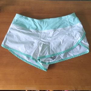 White and blue Lululemon Run:speed shorts