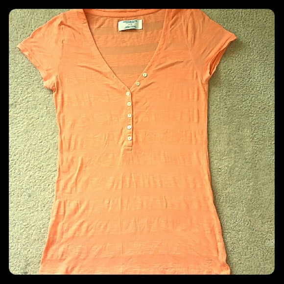AE V-Neck Henley Style Button up Striped Tee