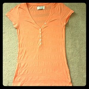 AE V-Neck Henley Style Button up Striped Tee