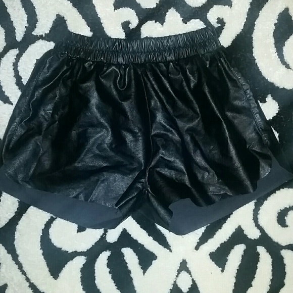 Faux leather shorts.