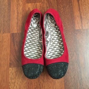 Suede red sparkle flats