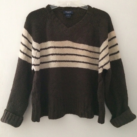 THE LIMITED EXPRESSO BROWN V-NECK PULLOVER SWEATER
