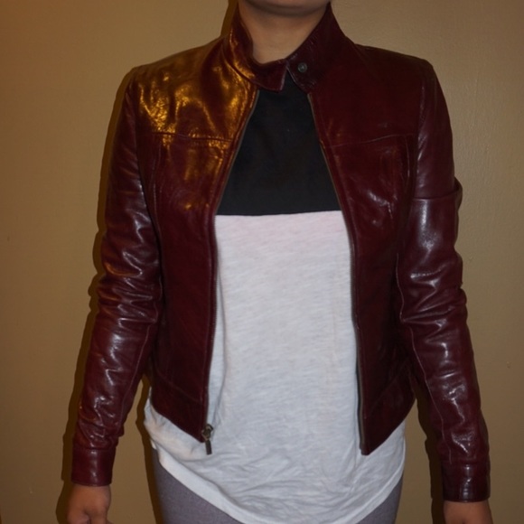 Burgundy/Wine American Base Leather Moto Jacket