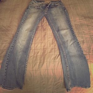Denim bell bottom jeans.