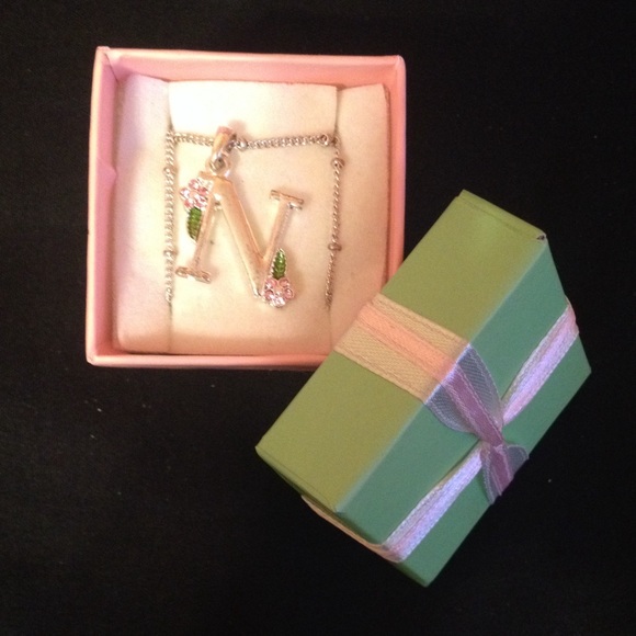 Initial 'N' Flower Necklace in Pastel Gift Box