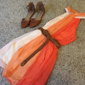 TRI colored high collar chiffon party dress