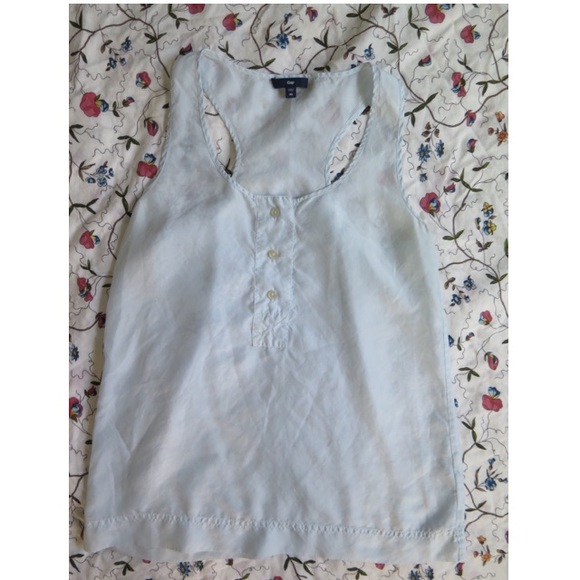 Light blue silk buttoned tank top