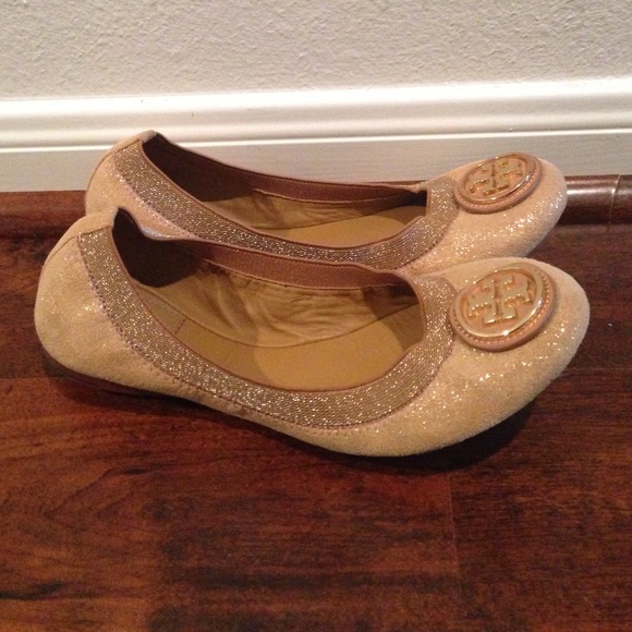 Tory Burch Sparkling Gold Caroline Flats