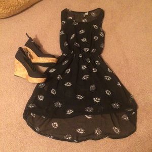 Eye pattern high low dress