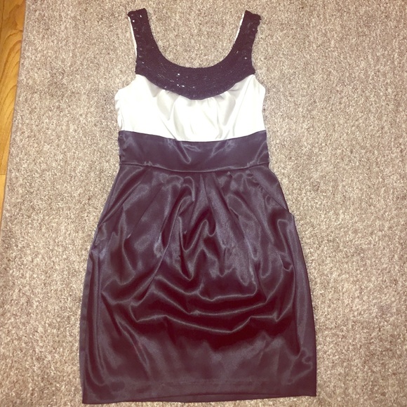 Black and white silk dress with beading
