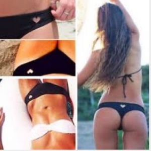 Black cheeky swim bottoms heart cut out