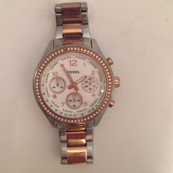 fossil rose gold and silver watch