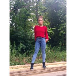 Red High-low cropped sweater