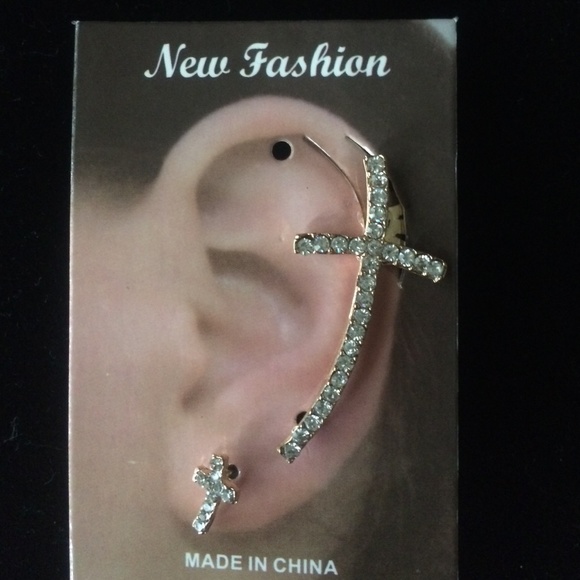 Cross ear cuff and cross earring