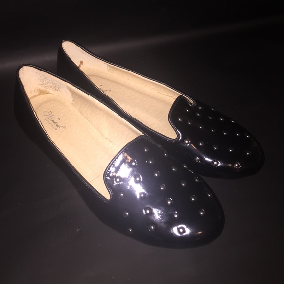 Black gold studded flats