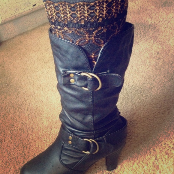 Black and Gold Lace Boot Cuffs
