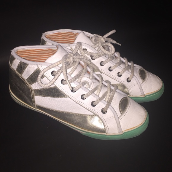 Golden sun/mint sole leather sneakers
