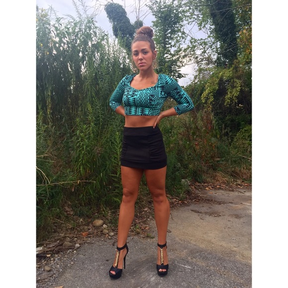 Teal Aztec Print Crop Top