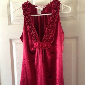 Silky sheen tank with ruffles