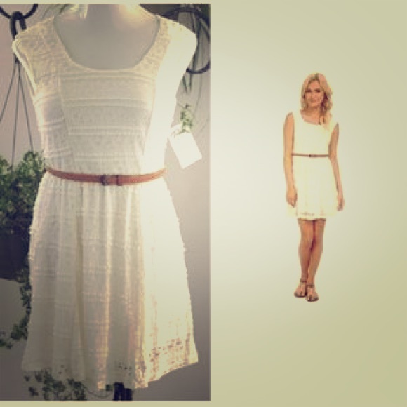 Trixxi Dresses & Skirts - Ivory Lace Dress w/ belt