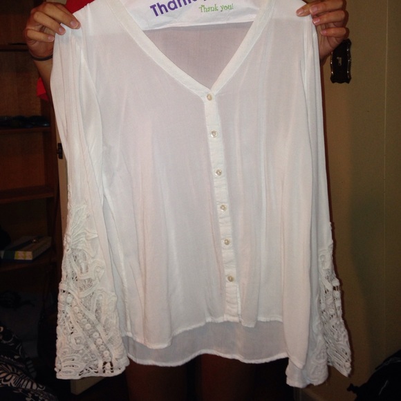 Tops - white button down with lace bell sleeves