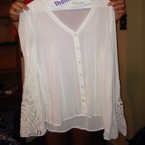white button down with lace bell sleeves