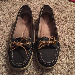 Black/Cheetah print Sperrys