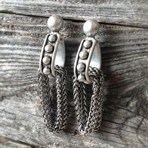 Dudine Durango Studded & Chain Earrings in Silver