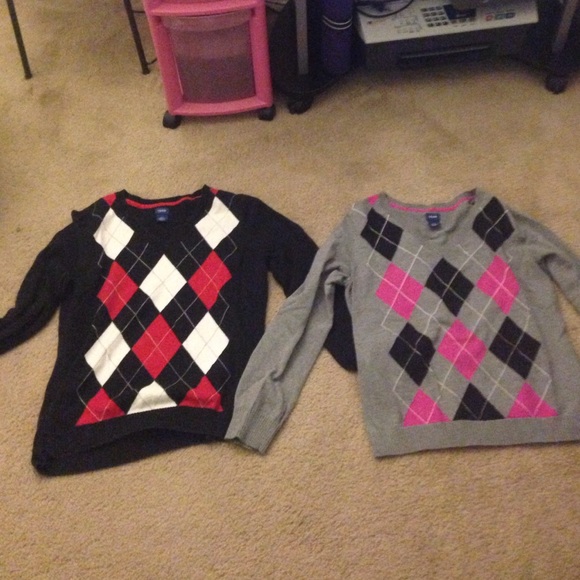 Two Argyle type sweaters