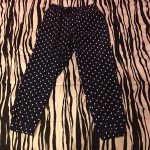 Dark blue joggers with white polkadots