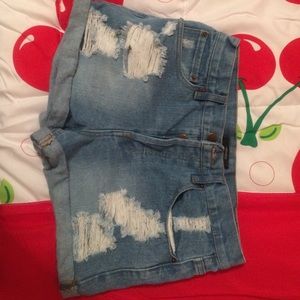 F21 High-Waisted Denim shorts