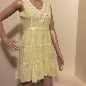 SOL Light Yellow Sun Dress with Lace Appliqués