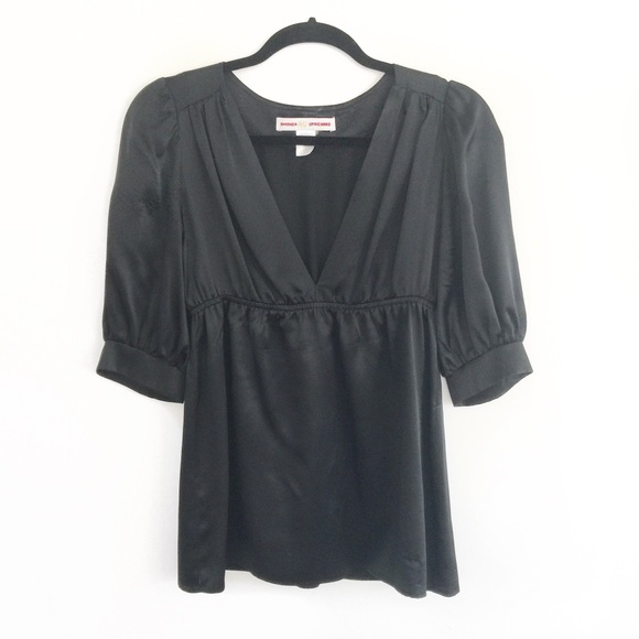 Amanda Uprichard Black Silk Deep V Blouse