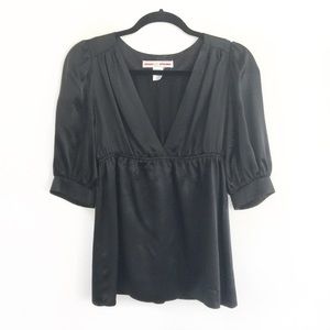 Amanda Uprichard Black Silk Deep V Blouse