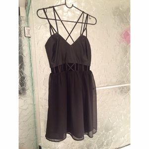 NWT Black Leather & Tulle Cutout Dress