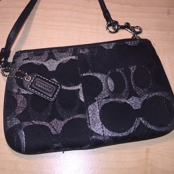 Coach Black and Silver metallic wristlet