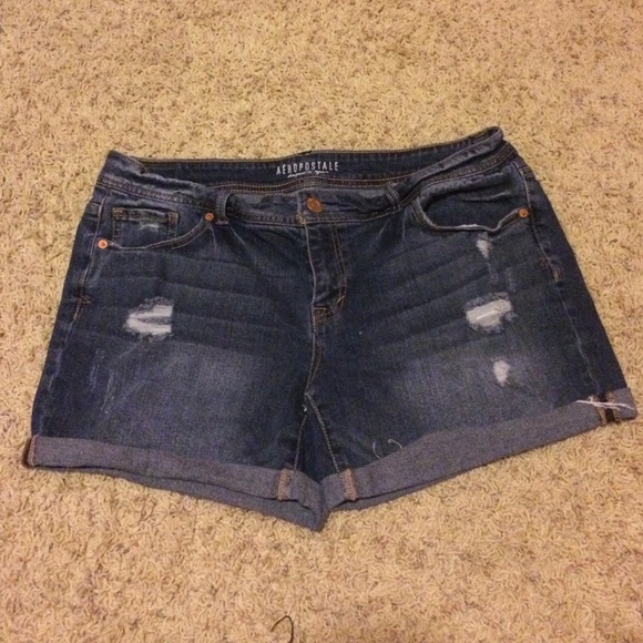 Dark distressed denim shorts!