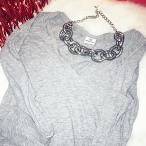 ⛔️sold⛔️ PINK Long Sleeve Grey V Neck Shirt