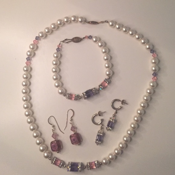 Diamond, pink, purple, and pear jewelry set