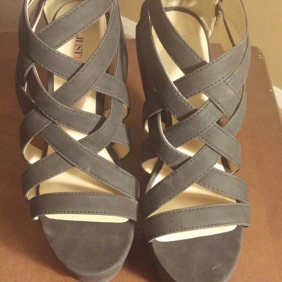 Just Fab black strappy wedges!