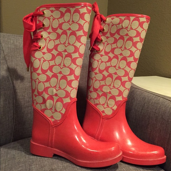 pink coach rain boots