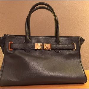 Onna Ehrlich Maya Gray Leather Tote Handbag