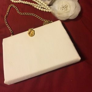 Vintage Retro Harry Levine white linen clutch